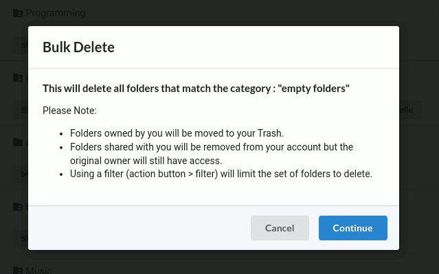 Confirm Bulk Delete of Empty Folders