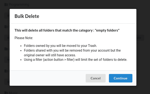 Confirmation Dialog for Bulk Deleting Large Folders