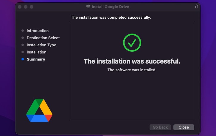 Finished Google Drive Desktop Installation