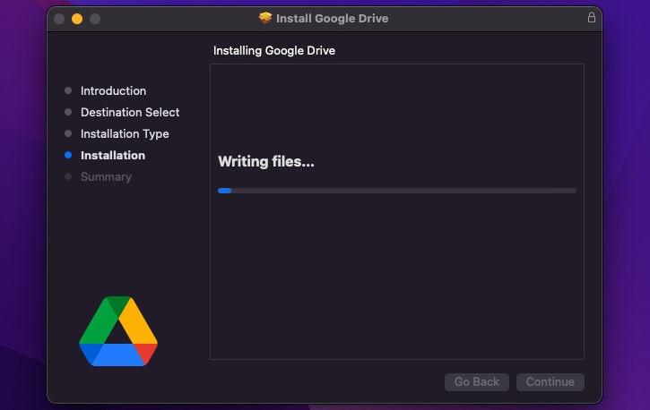 Installation process for Google Drive Desktop
