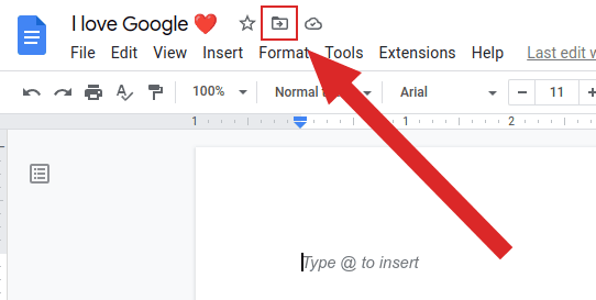 Screenshot of the move folder icon in a Google Doc