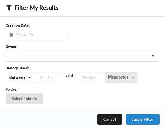 Custom filter for viewing files by size