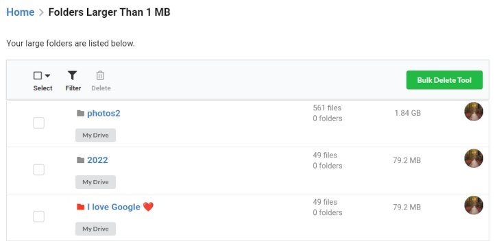 Screenshot Showing Your Google Drive Folders Sorted by Size