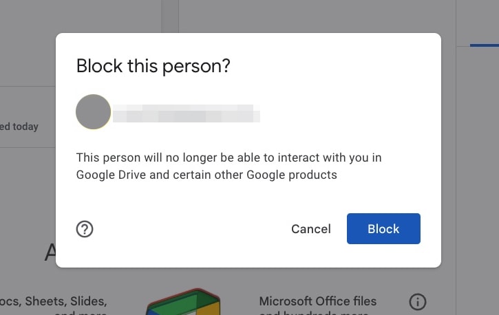 Blocking an account on Drive