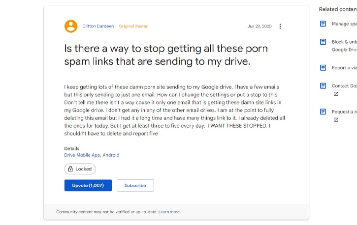 Google Drive Complaint About Adult Content