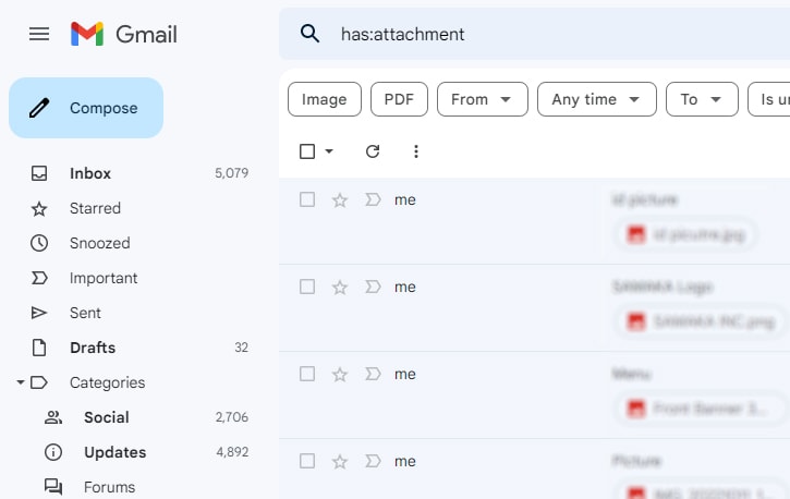 View gmail with attachements