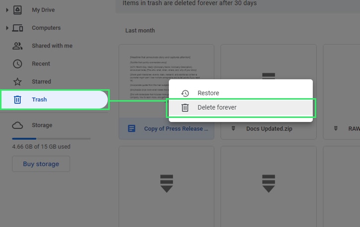 Trash Delete Forever option in Google Drive