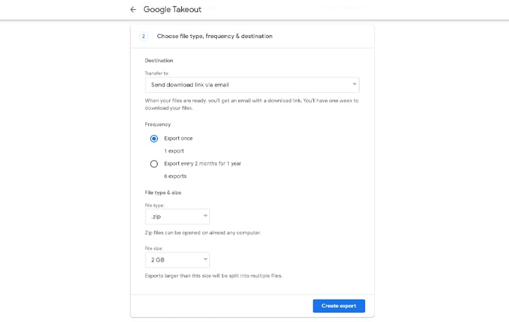 Google Takeout Option