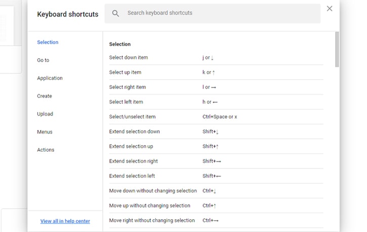 Keyboard Shortcuts on Google Drive