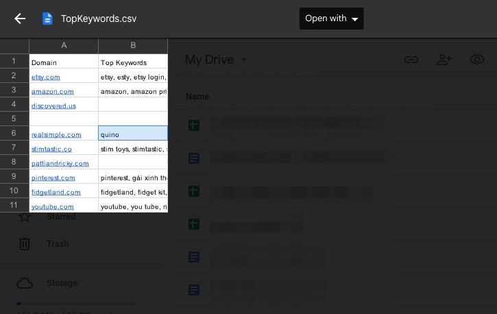 View of CSV in Google Drive