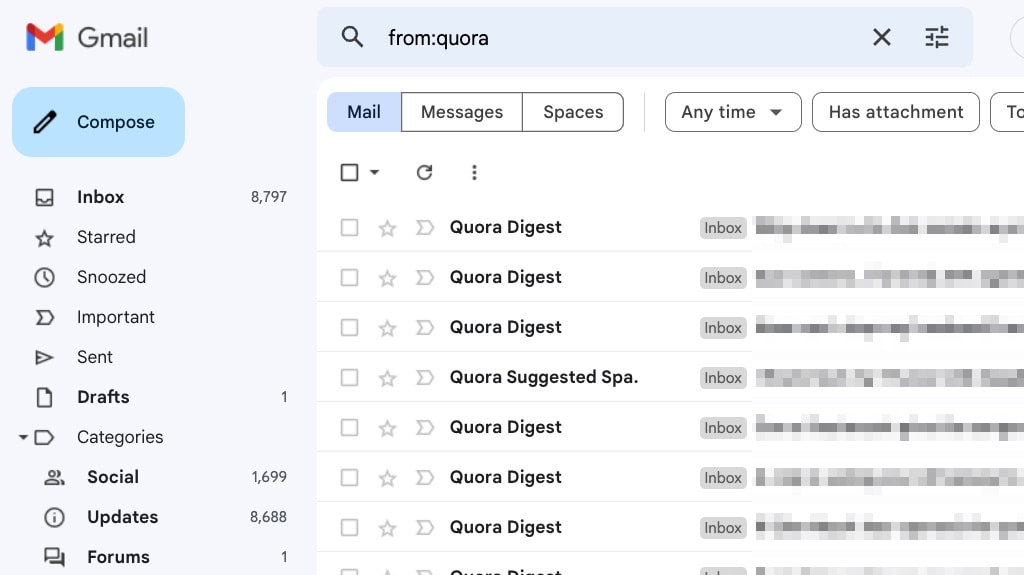 View gmail email by sender