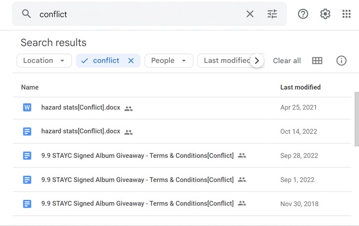 Conflict Search in Google Drive
