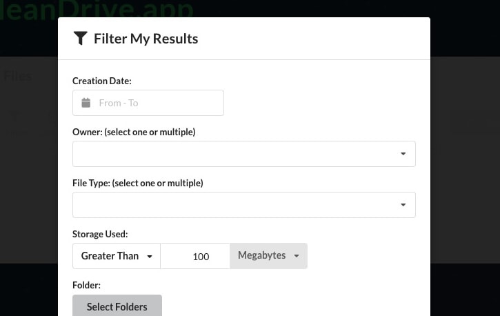 Filtering Results in Filerev