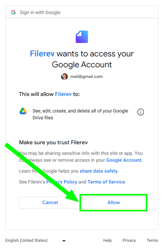 Allow Filerev to scan your content