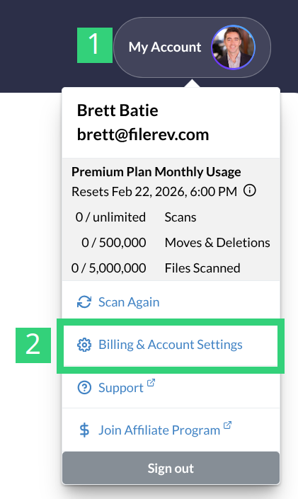 Billing and Account Settings Button