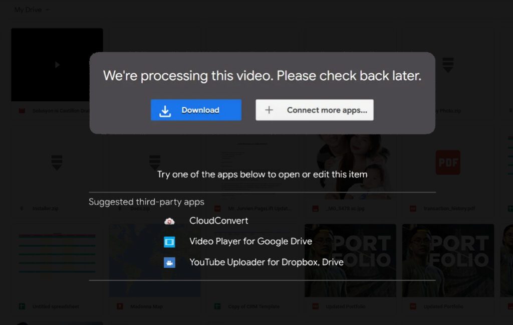 "We're processing this video. Check back later." message