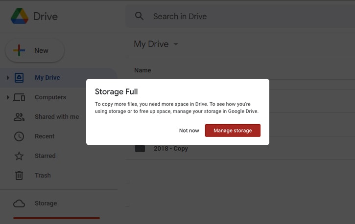 Storage Full Warning