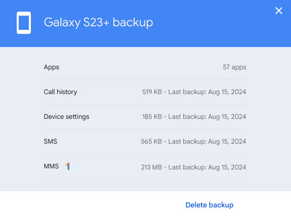 Android Backup Storage Used in Google Drive