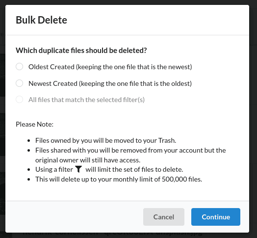 Selecting Bulk Delete Options