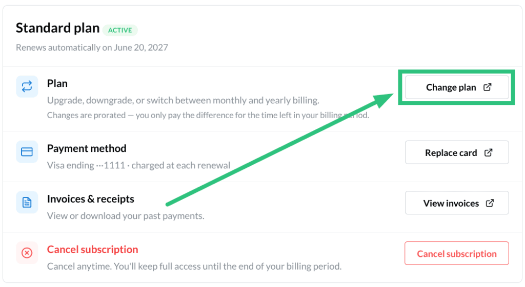Change Plan Button