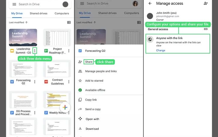 Steps to make a Google Drive file public on iOS