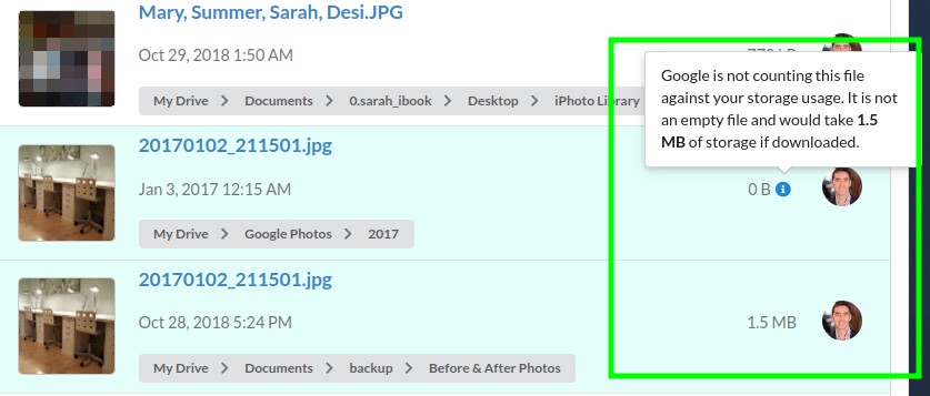 Google Drive storage used is different that file size