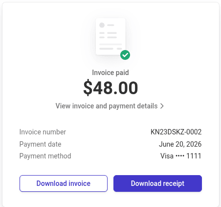 download invoice and download receipt buttons