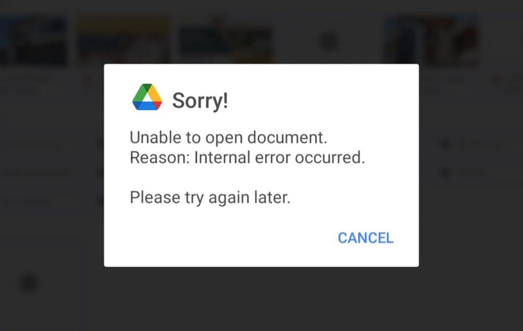 Cache Failure on Google Drive