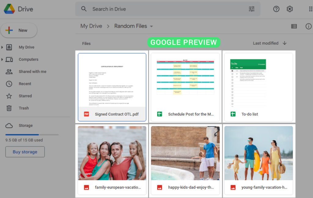 Previewing Files in Google Drive