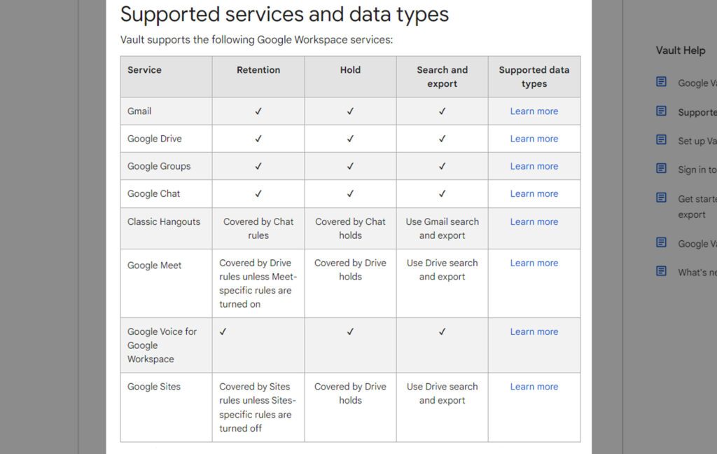Supported Services on Vault