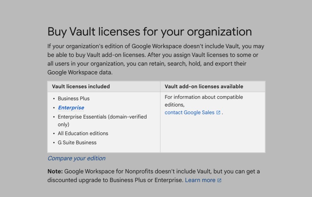 Vault Licenses