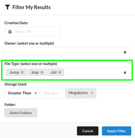 Filter files in Google Drive by temporary file extensions