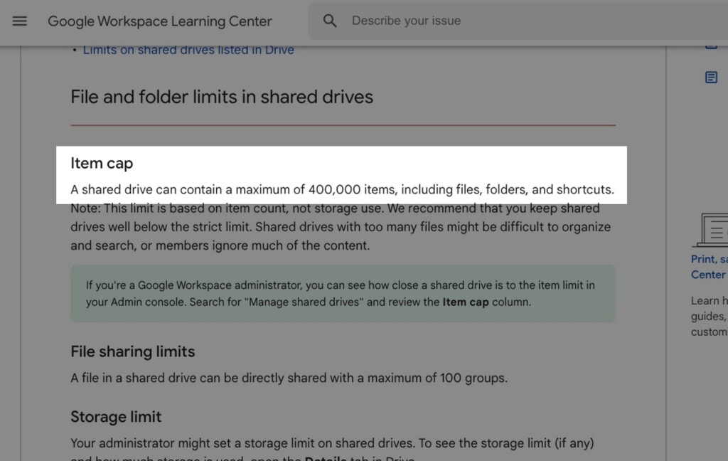 File Limit Shared Drive