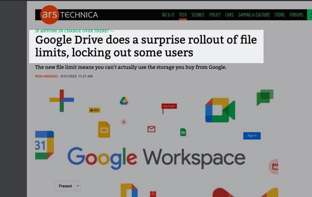 Google Drive limits amount of files