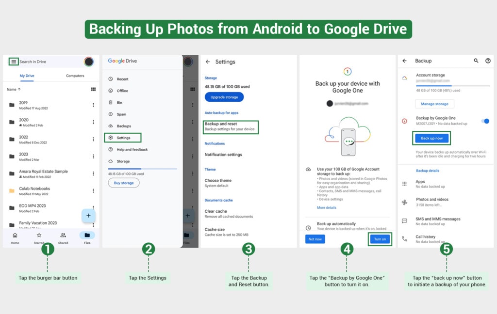 Steps to back up photos from Android to Google Drive