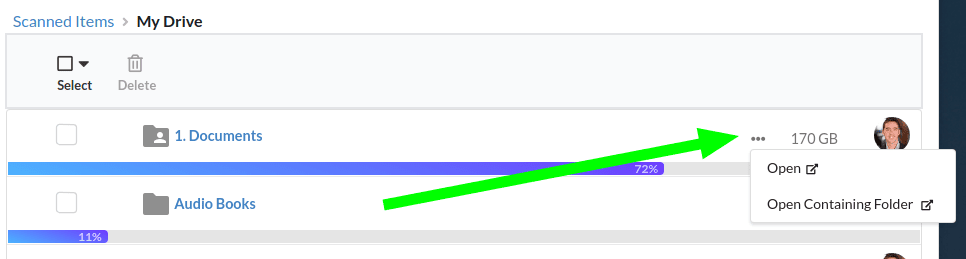 Open Folders in the Storage Analyzer