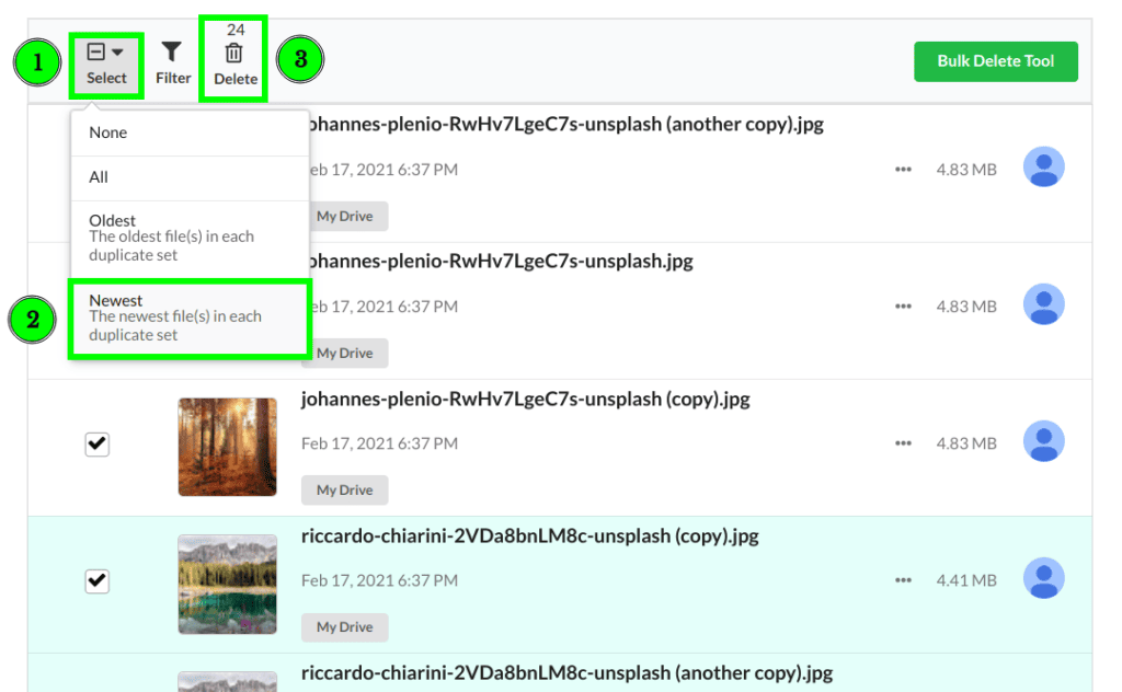 Steps to delete your newest Google Drive duplicate files