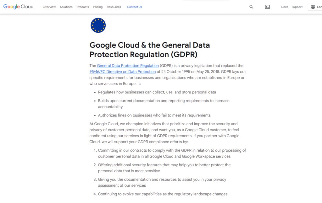 Google Cloud and the General Data Protection Regulation