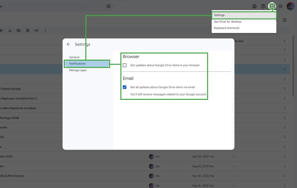 Managing Notifications for Google Drive on the Web