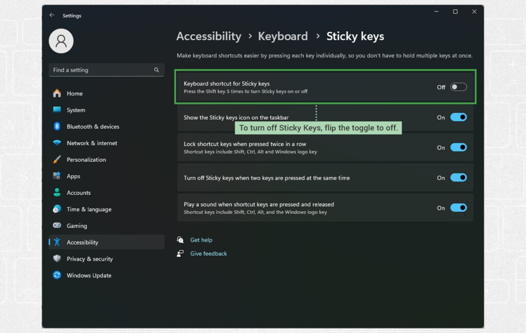 Turning Off Sticky Keys