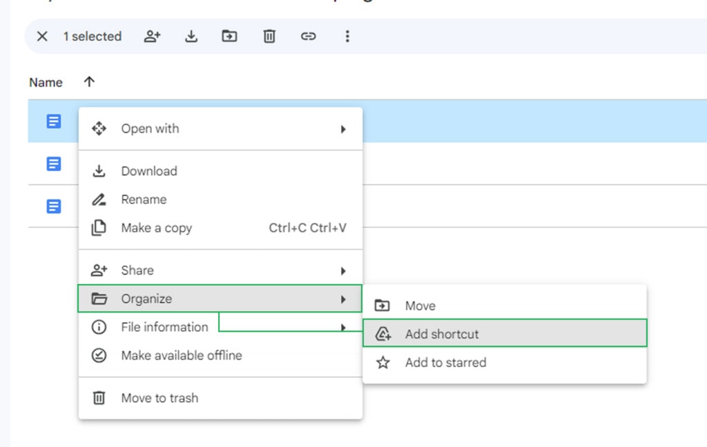 Adding a Google Drive Shortcut