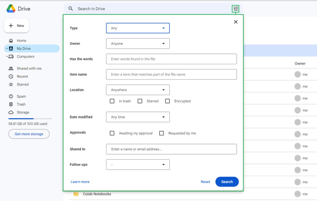 Google Drive Advanced Search