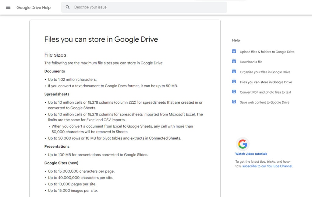 Google Drive File Limitations