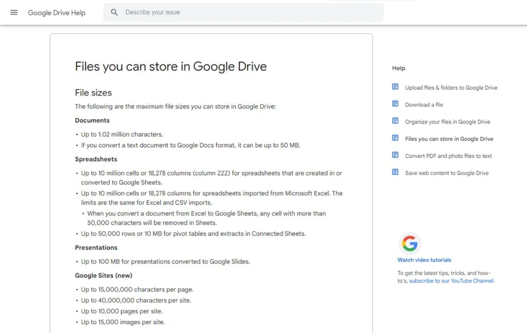 Google Drive File Limitations