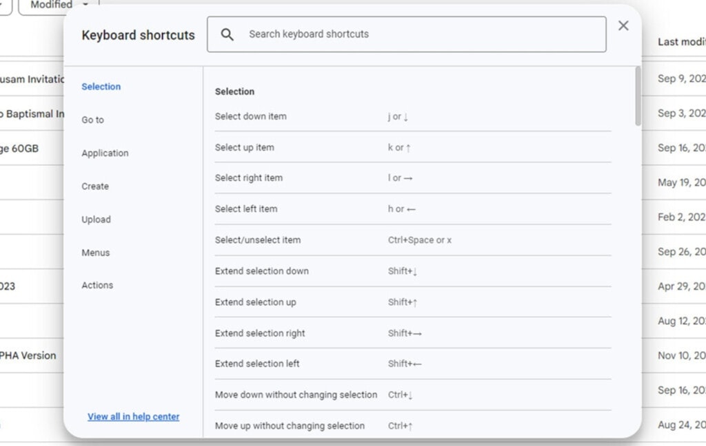 Google Drive Keyboard Shortcuts