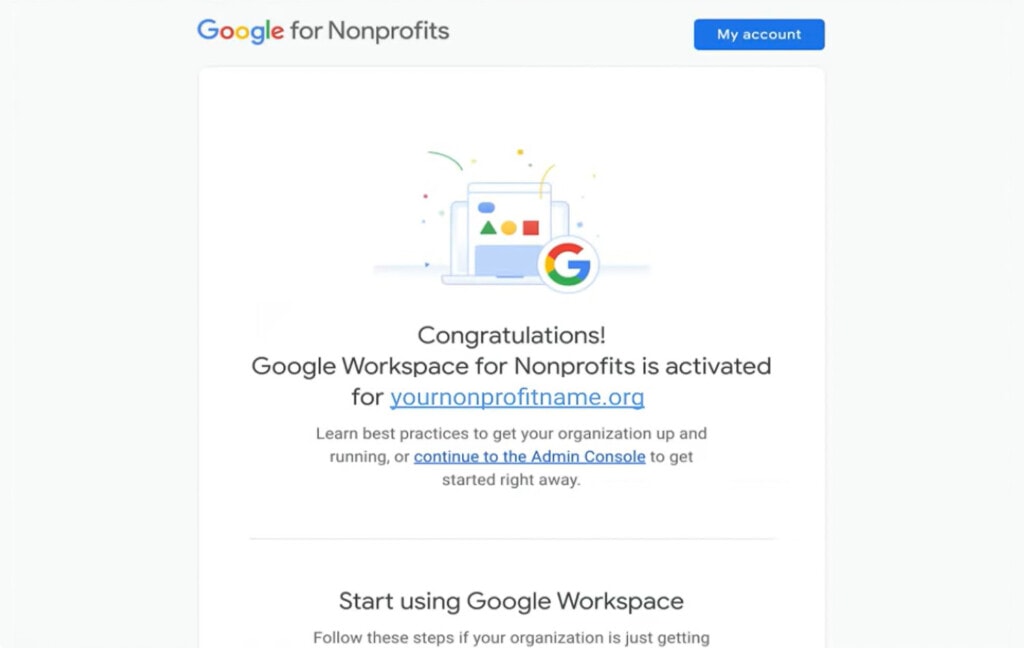 Google Workspace for Nonprofits Account Activated