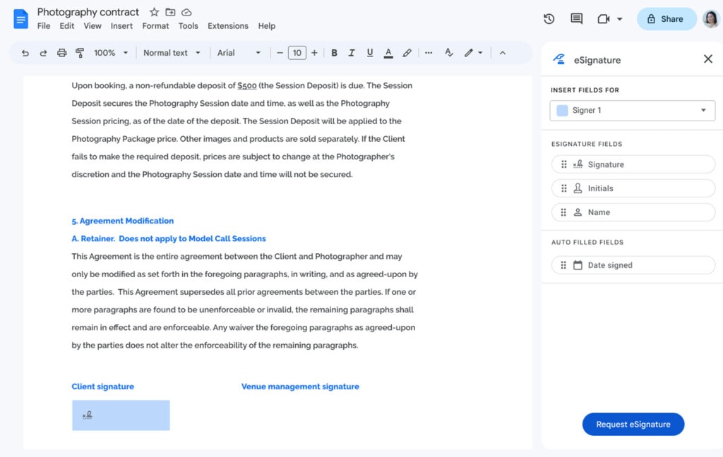 Document Signing in Google Docs