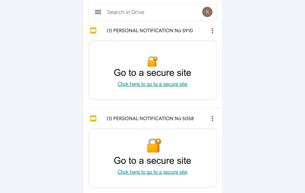 Harmful Spam Google Drive Notifications