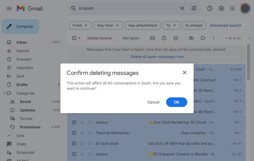 Deleting Spam Emails