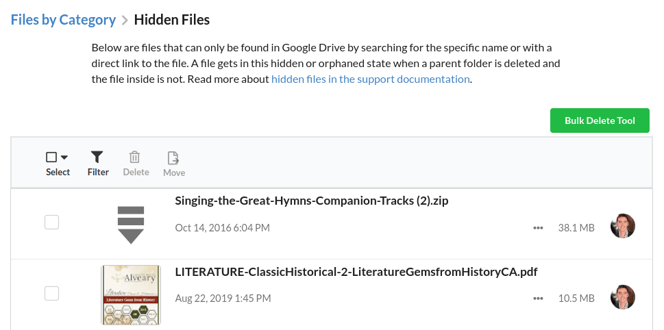 Files that are hidden in your Google Drive account.